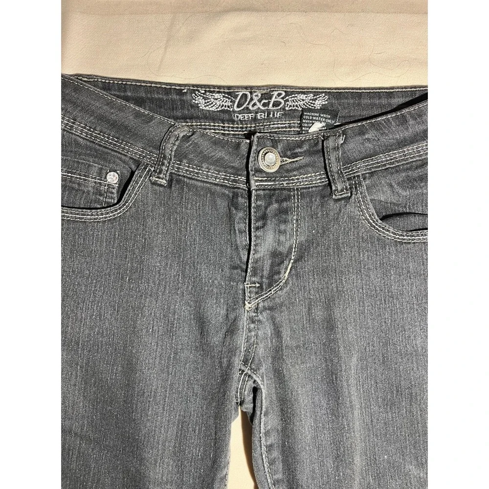 D&B Deep Blue Womens/Junior SZ 5 Charcoal Black Skinny Jeans Rhinestones E10 - Picture 3 of 7